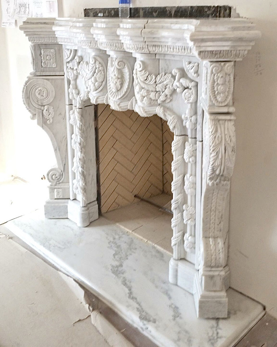 Carved Carrara Marble Fireplace
